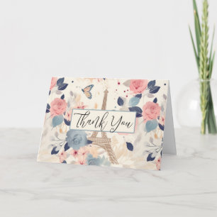 Tarjeta Flores y Torre Eiffel Patrón de París Gracias