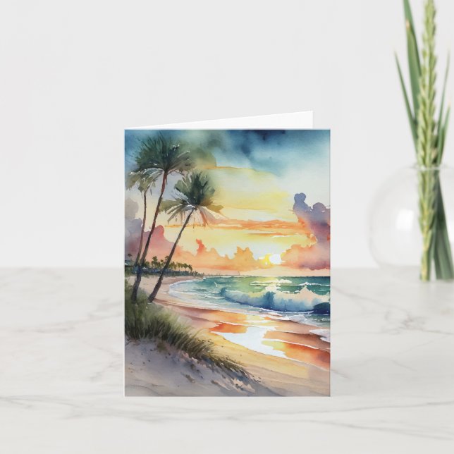 Tarjeta Florida Beach Sunset Watercolor (Anverso)
