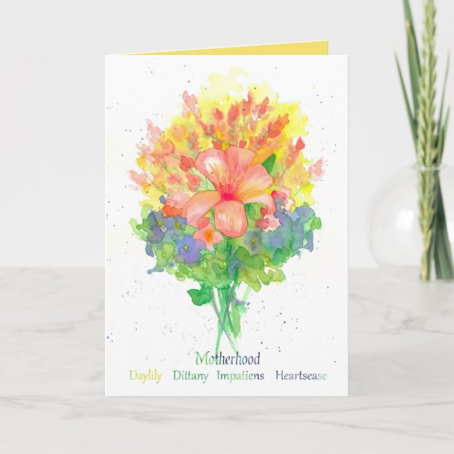 Tarjeta Floriografía de la flor de la nueva madre Lily (Anverso)