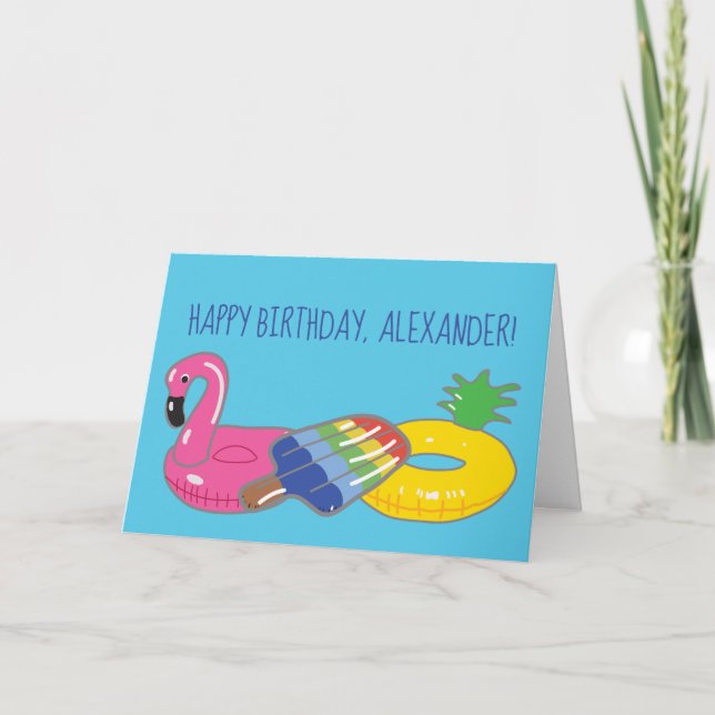 Tarjeta Flotadores de la piscina del cumpleaños del verano (Anverso)