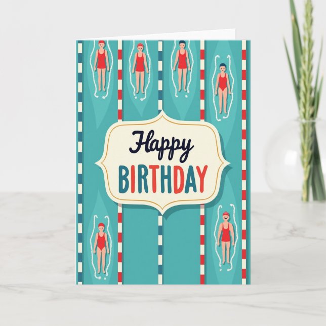 Tarjeta flotante de cumpleaños junto a la piscina (Anverso)
