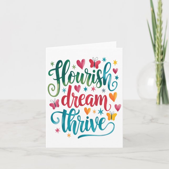 Tarjeta Flourish Dream Thrive Motivational  (Anverso)