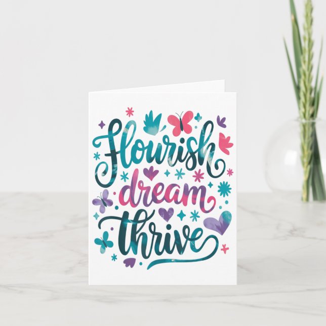Tarjeta Flourish Dream Thrive Motivational  (Anverso)