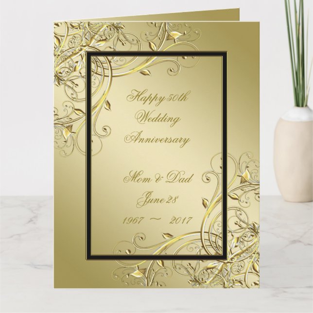 Tarjeta Flourish Gold Black 50° aniversario 8.5x11 (Anverso)
