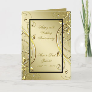 Tarjeta Flourish Gold Black 50th Wedding Anniversary