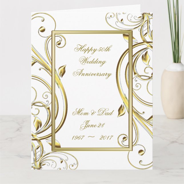 Tarjeta Flourish Gold White 50º aniversario 8.5x11 (Anverso)