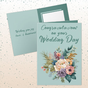 Tarjeta Flower Bouquet Boda Felicitaciones verde