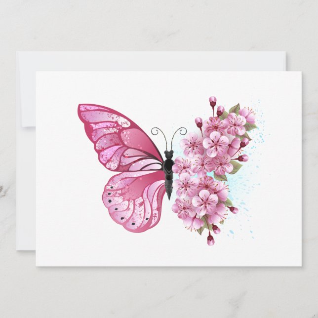 Tarjeta Flower Butterfly with Pink Sakura (Anverso)