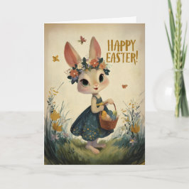 Tarjeta Flower-Crown Easter Bunny in Spring Meadow Card