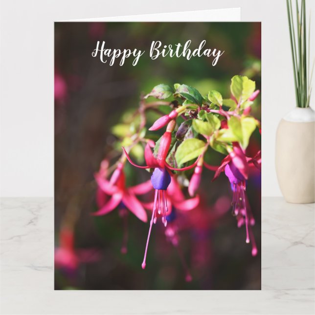 Tarjeta Flower Flower Birday Pink Morple Colorful Fuchsia (Anverso)