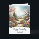 Tarjeta Flower Garden Happy Birend Friend Greaming Card<br><div class="desc">Esta es para la tarjeta de cumpleaños de tu amigo y contiene una imagen de IA acuarela en la parte delantera y un saludo en el interior. Personalice esto para la tarjeta de felicitación de su amigo con su nombre y otro texto.</div>