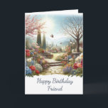Tarjeta Flower Garden Happy Birend Friend Greaming Card<br><div class="desc">Esta es para la tarjeta de cumpleaños de tu amigo y contiene una imagen de IA acuarela en la parte delantera y un saludo en el interior. Personalice esto para la tarjeta de felicitación de su amigo con su nombre y otro texto.</div>