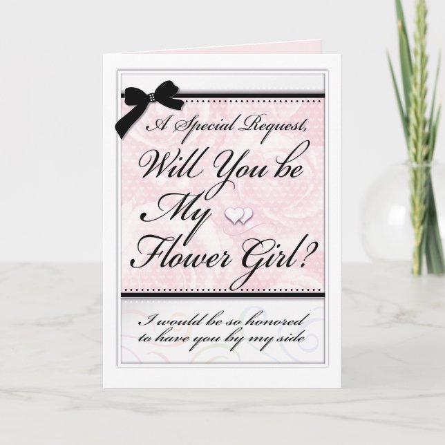 Tarjeta Flower Girl Bridal Party Hermosos corazones de Ros (Anverso)