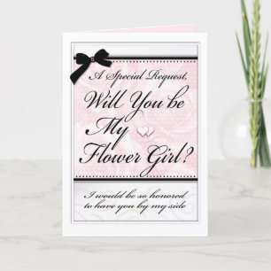Tarjeta Flower Girl Bridal Party Hermosos corazones de Ros