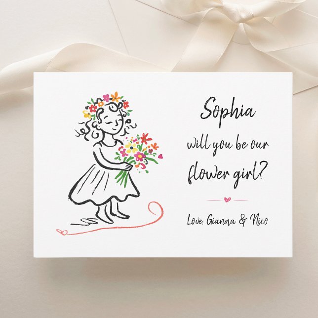 Tarjeta Flower Girl Proposal Chic Hand Drawn Illustration (Subido por el creador)