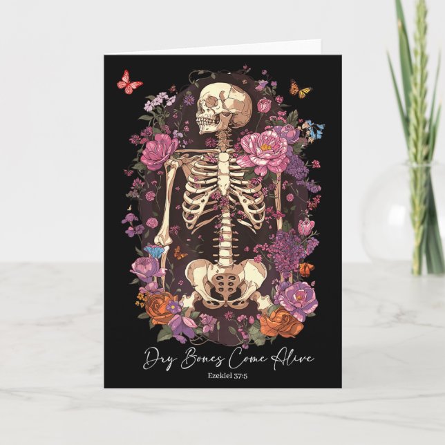 Tarjeta Flower Skeleton Dry Bones Come Alive, Retro Enchan (Anverso)