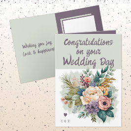 Tarjeta Flower Wedding Felicitaciones púrpura verde