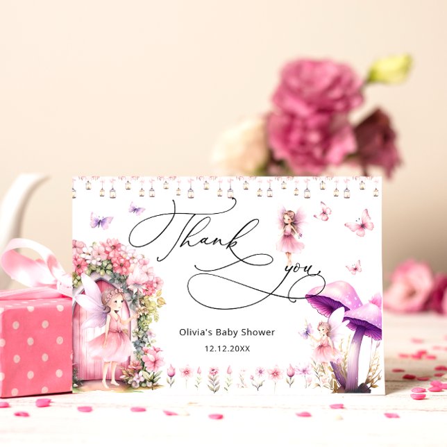 Tarjeta Flowers Fairy Modern Garden Baby Shower Gracias (Subido por el creador)