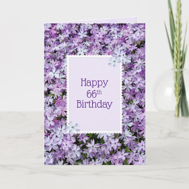 Tarjeta Flox Púrpura para 66 Cumpleaños (Anverso)