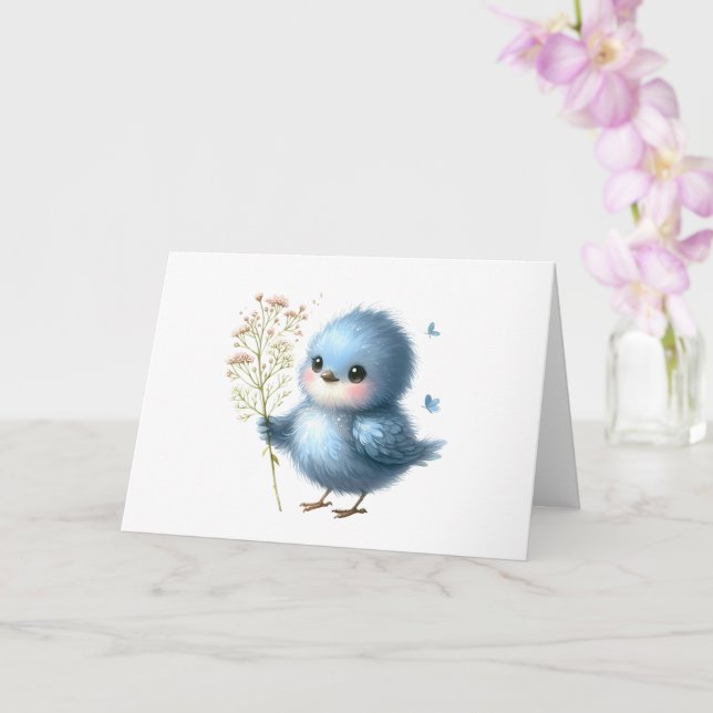 Tarjeta Fluffy Bluebird Wildflowers Saludo en toda ocasión (Orquídea)