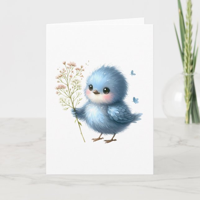 Tarjeta Fluffy Bluebird Wildflowers Saludo en toda ocasión (Anverso)