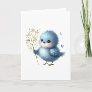 Tarjeta Fluffy Bluebird Wildflowers Saludo en toda ocasión