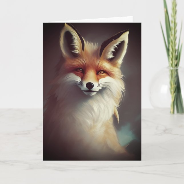 Tarjeta Fluffy Fantasy Red Fox Watercolor (Anverso)