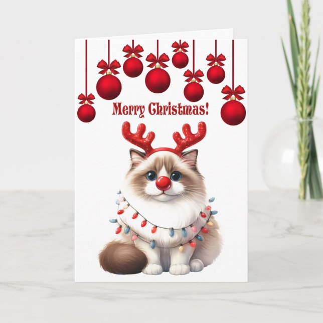 Tarjeta Fluffy Funny Cat Navidades (Anverso)