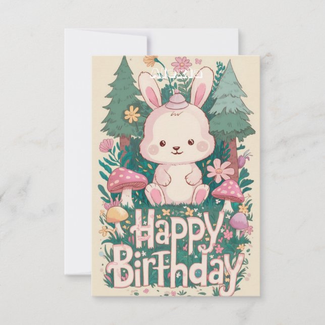 Tarjeta Fluffy Grey Bunny Digital Birthday (Anverso)