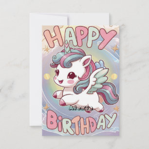 Tarjeta Fluffy Happy Unicorn Cumpleaños