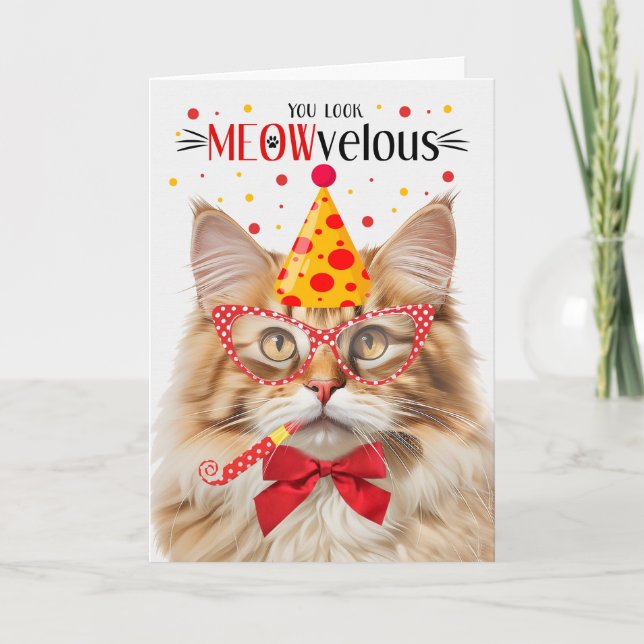 Tarjeta Fluffy Naranja Tabby Cat MEOWvelous Cumpleaños (Anverso)