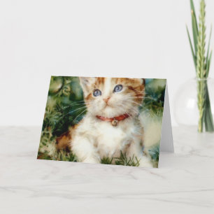 Tarjeta Fluffy navidades cat Watercolor