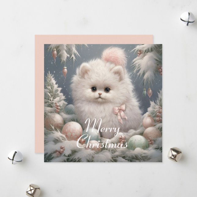 Tarjeta fluffy White Cat Navidades (Anverso/Reverso In Situ)