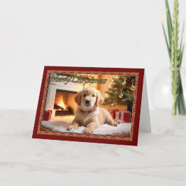 Tarjeta fluffy White Puppy Navidades