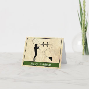 Tarjeta Fly Fishing Heartbeat Man Merry Christmas Card