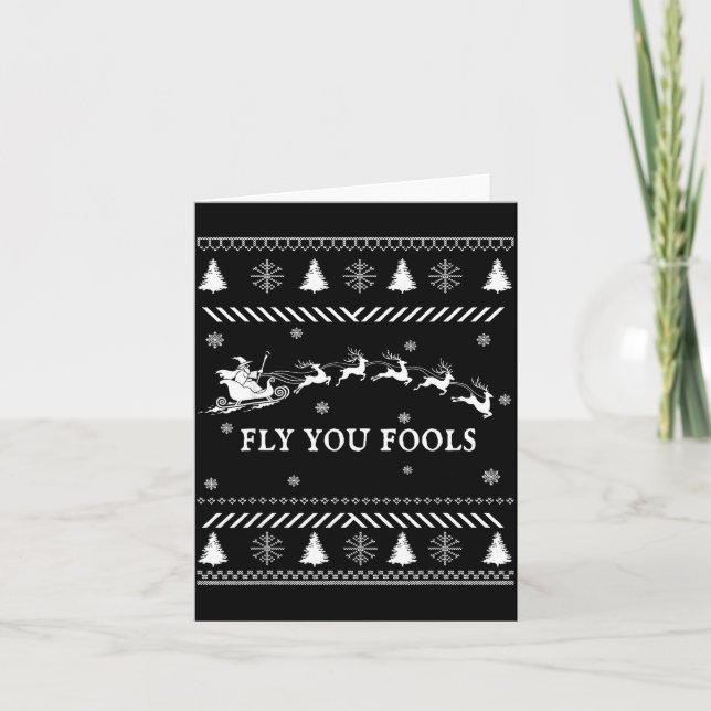 Tarjeta Fly You Fools Wizard Santa Sleigh Reindeer Ugly Ch (Anverso)