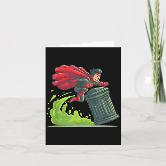 Tarjeta Flying Hero With Trash Can Costume For Take Out Th (Anverso)