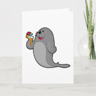 Tarjeta Foca bebiendo con jugo