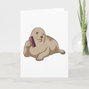 Tarjeta Foca como peluquera con peine