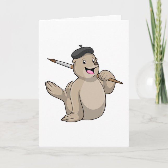 Tarjeta Foca como pintor con pincel (Anverso)