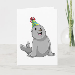 Tarjeta Foca con sombrero de fiesta Fiesta