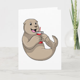 Tarjeta Foca con taza con pajita