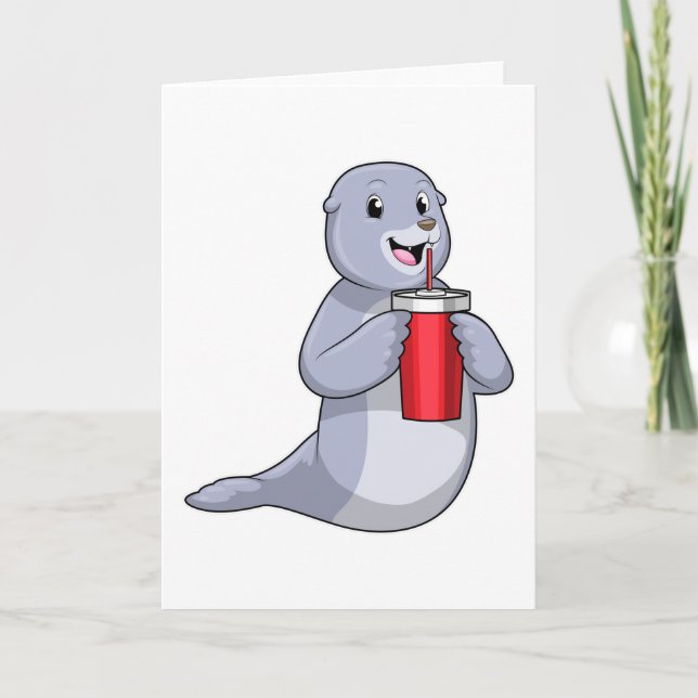 Tarjeta Foca con taza para beber (Anverso)