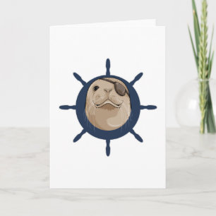 Tarjeta Foca con timón de barco