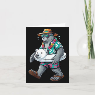 Tarjeta Foca divertida hawaiana oso lar Flotador viejo Hum