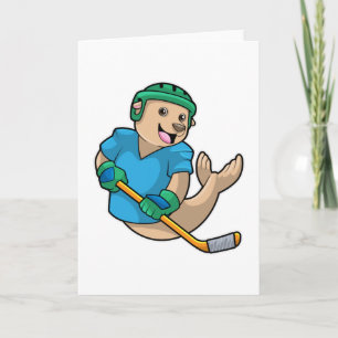 Tarjeta Foca en hockey sobre hielo con palo de hockey sobr