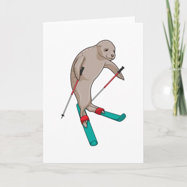 Tarjeta Foca Esquiador Esquí (Anverso)