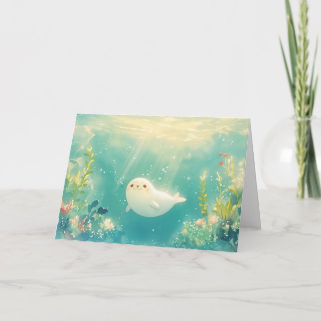 Tarjeta Foca juguetona bajo olas suaves (Anverso)