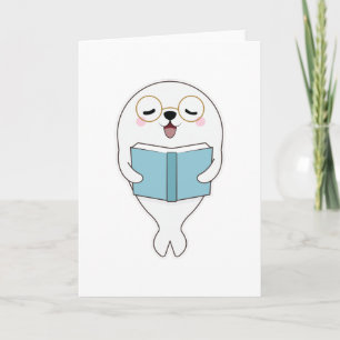 Tarjeta Foca leyendo un libro