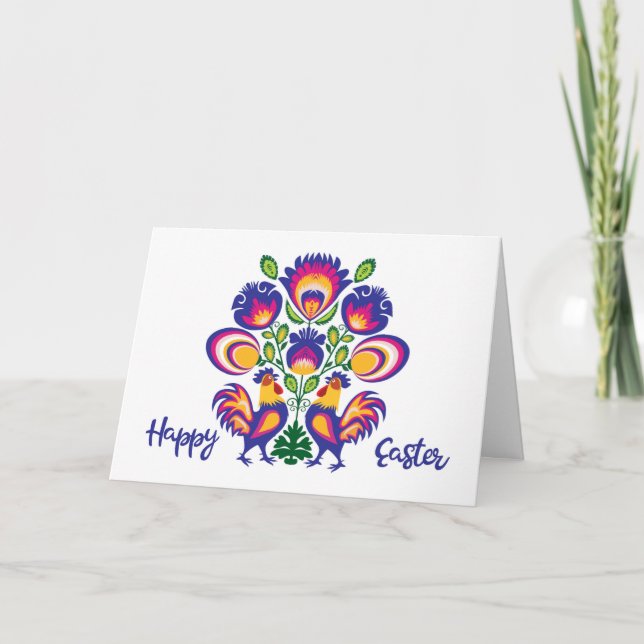 Tarjeta Folclore de Pascua con 2 gallos Personalizado tarj (Anverso)